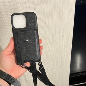 iPhone 13 Leather Phone Case - Adjustable Cross-Body Removable Strap w/ Wallet